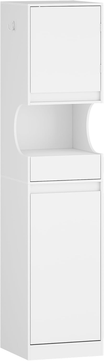 Hzuaneri BC43013X Bathroom Cabinet with Laundry Basket, Laundry Cabinet with 1 Drawer and Open Storage, Bathroom Cabinet with Laundry Collector for Bathroom, Utility Room, 40 x 40 x 174 cm, White