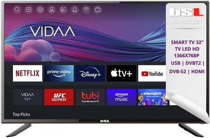 BSL-32T2SV VIDAA Smart TV 32 inch | WiFi | RJ45 | Res. HD1366X720p | USB | DVBT2/S2/C | Compatibel met Youtube, Netflix, Disney +, Dazn, Prime | HDMI