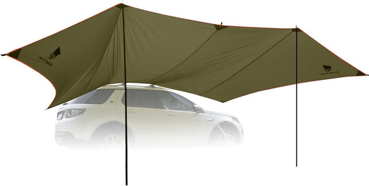GEERTOP 3,5 x 5,8 m Automarkise Zonnescherm, Waterdicht 3000 mm Grote voortent auto met 2 stangen, Waterafstotend Zonnedak voor autocamping, SUV, MPV, Camper