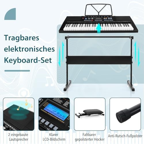 Keyboard piano 61 toetsen – Elektronisch keyboard – Digitale piano – Keyboardset – Muziekkeyboard – 300 tonen, 300 ritmes en 50 demo's – 3 leermodi