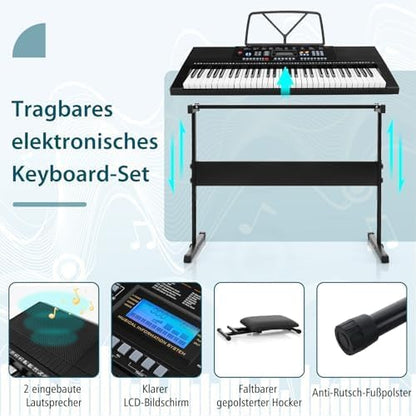Keyboard piano 61 toetsen – Elektronisch keyboard – Digitale piano – Keyboardset – Muziekkeyboard – 300 tonen, 300 ritmes en 50 demo's – 3 leermodi