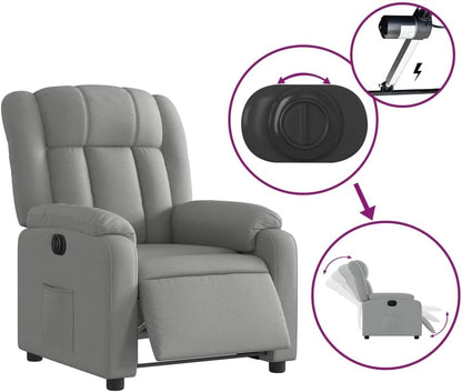 Elektrische Massagestoel – Fauteuil – Verstelbare Rugleuning – Voetsteun – Relaxstoel – Met 6-Punts Vibratiemassage – Elektrische Ligfunctie – Lichtgrijze Gestoffeerde Stoel