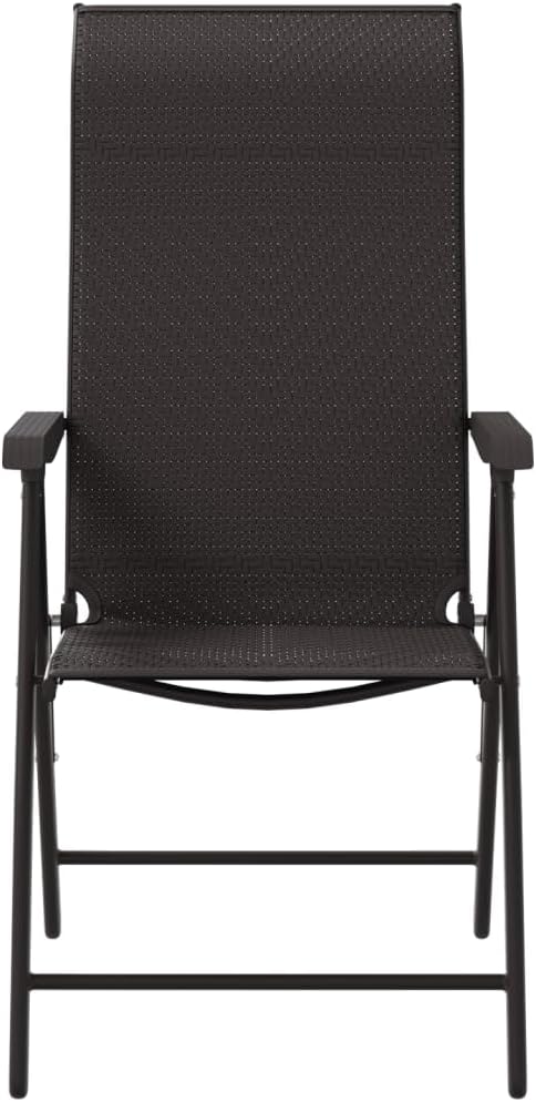 Pack of 8 Folding Garden Chairs Synthetic Rattan Black Coffee Brown Durable PE Material with Adjustable Height Comfortable Backrest and Armrests Foldable Design - QUORE