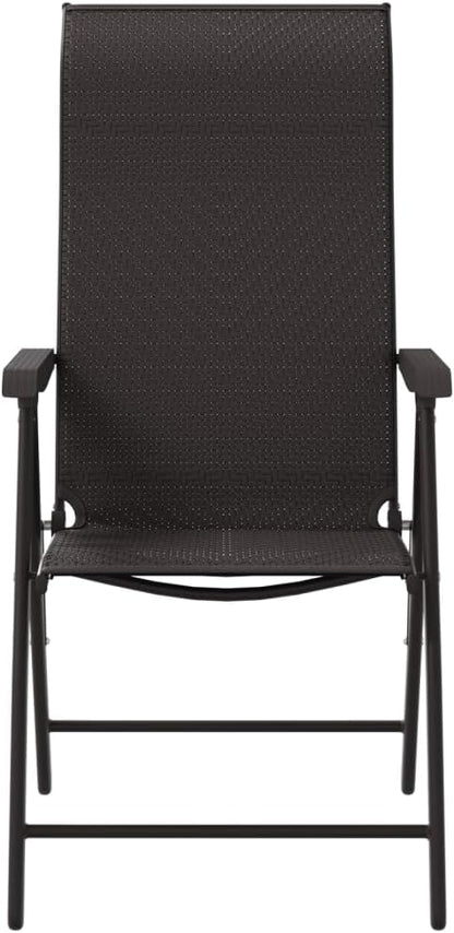 Pack of 8 Folding Garden Chairs Synthetic Rattan Black Coffee Brown Durable PE Material with Adjustable Height Comfortable Backrest and Armrests Foldable Design - QUORE