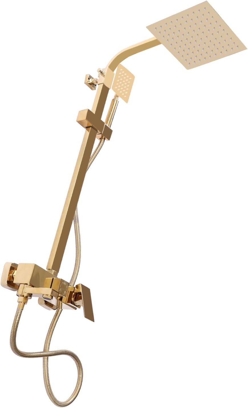 Regendoucheset Gouden Doucheset Douchekop Douchesysteem Retro Douche – Verstelbare Hoogte 80-113 cm – Koper & Roestvrij Staal