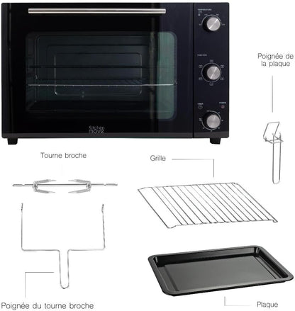 KITCHEN MOVE Multifunctionele oven, 58 l, draaiwarmte, grillspies, 2000 W, ARIZONA, zwart, 5 kookprogramma's met timer en accessoires