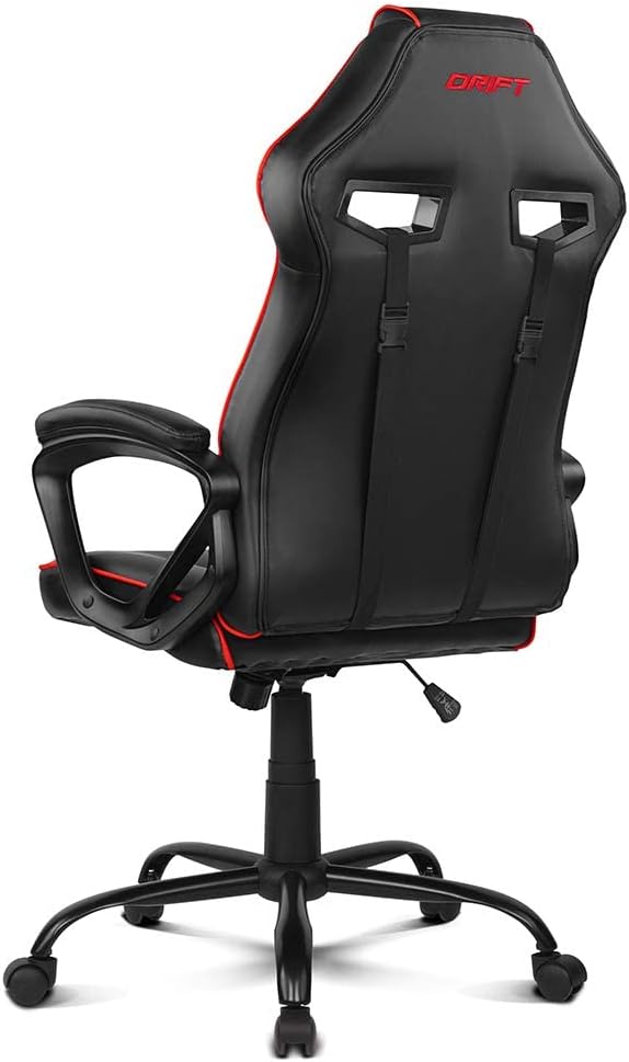 DRIFT GAMING Chair DR50 -DR50BR- Gamestoel, professioneel, in hoogte verstelbaar, tuimelstoel, gevoerde armleuningen, kunstleer, 67 x 122-131 x 67 cm, rood/zwart