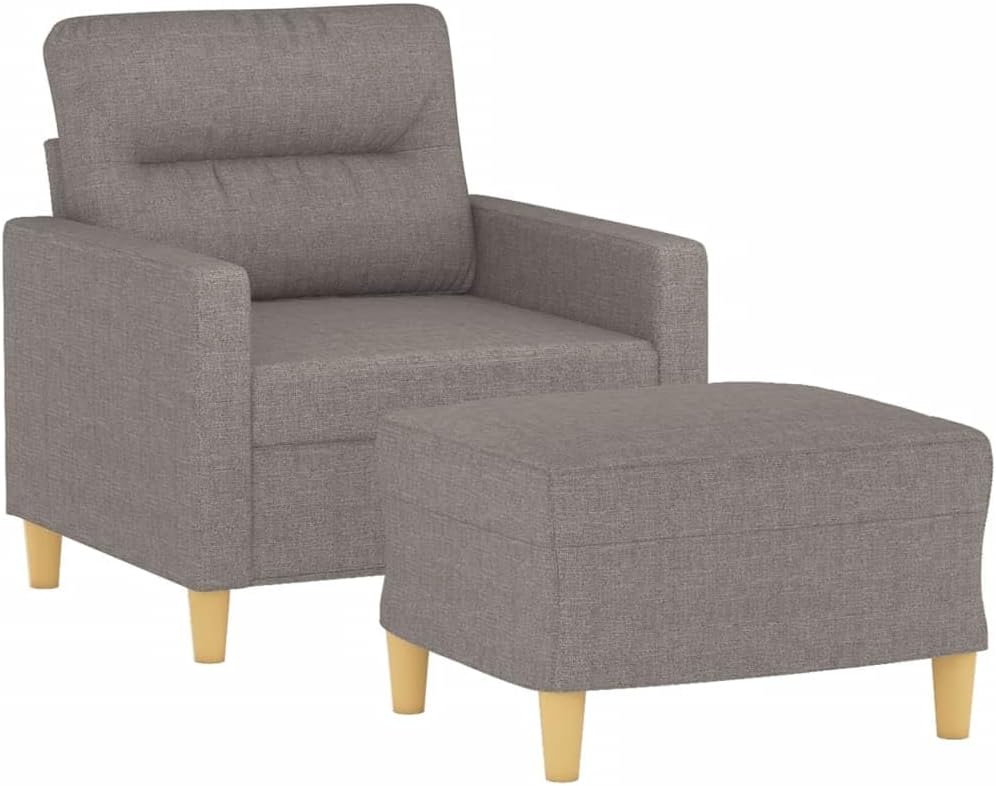 Fauteuil – Loungestoel – Armleuningstoel – Leesstoel – Relaxfauteuil – Taupe Stof – Incl. Poef 60 cm – Comfortabele Dikke Zitting