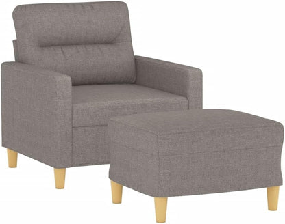 Fauteuil – Loungestoel – Armleuningstoel – Leesstoel – Relaxfauteuil – Taupe Stof – Incl. Poef 60 cm – Comfortabele Dikke Zitting