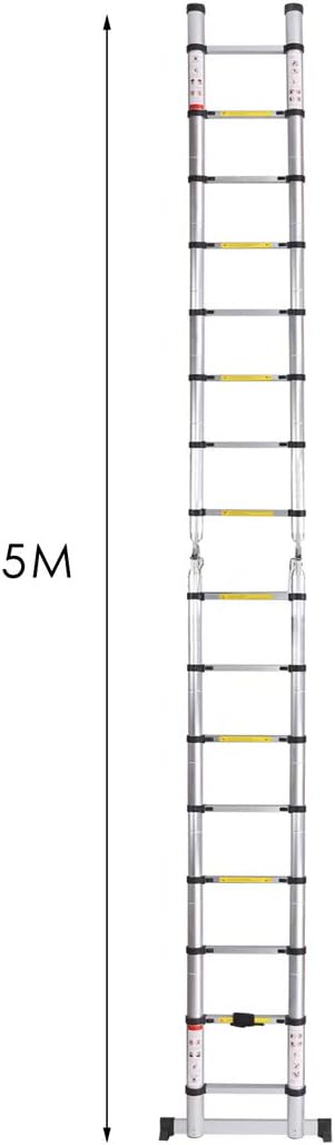 Telescoopladder, uitschuifbare ladder, van hoogwaardige aluminium ladder, multifunctionele ladder, telescopisch design, tot 150 kg belastbaar (5 m, 2,5 + 2,5 mm)
