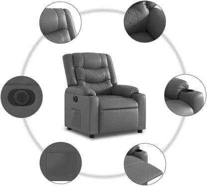 Elektrische Relaxstoel – Ligstoel – Tv-Stoel – Kantelstoel – Relaxfauteuil – Kunstleer Grijs – Elektrisch Verstelbaar – Maximale Ligstand 135 Graden