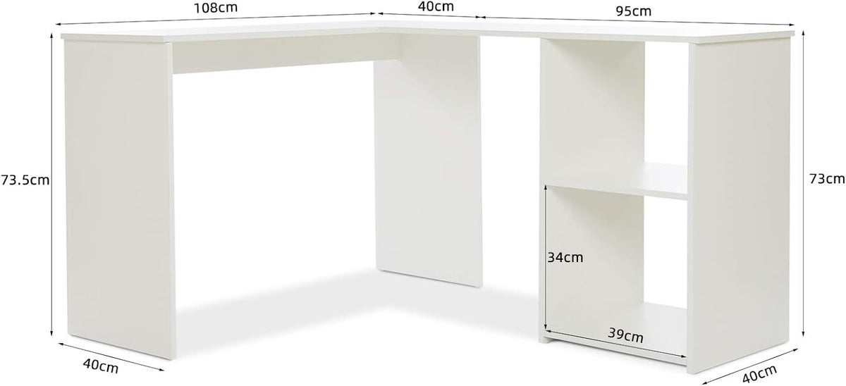 Mondeer Hoekbureau, hout, wit, 108 × 135 × 73,5 cm
