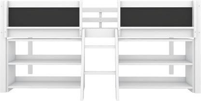 Children's Bed with Shelf, Slatted Frame, Ladder and Fall Protection, Teenage Bed, Single Bed, Wooden Pine Bed (White, 90 x 200 cm) - QUORE