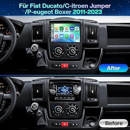 Navigatieapparaat voor Fiat Ducato/Citroen Jumper/Peugeot Boxer 2011-2023 4 + 64 GB autoradio met Bluetooth 9 inch met touchscreen auto radio navigatie GPS WiFi FM RDS SWC DSP Android 14