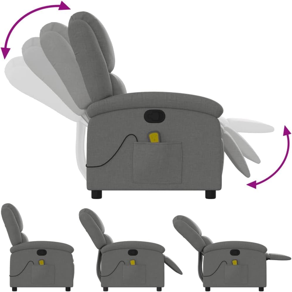 vidaXL Massage Chair Adjustable Fabric Dark Grey, Chair Armchair, Armchair, Armchair, Armchair, Chair, TV Chair, TV Chair, TV Chair, TV Recliner - QUORE
