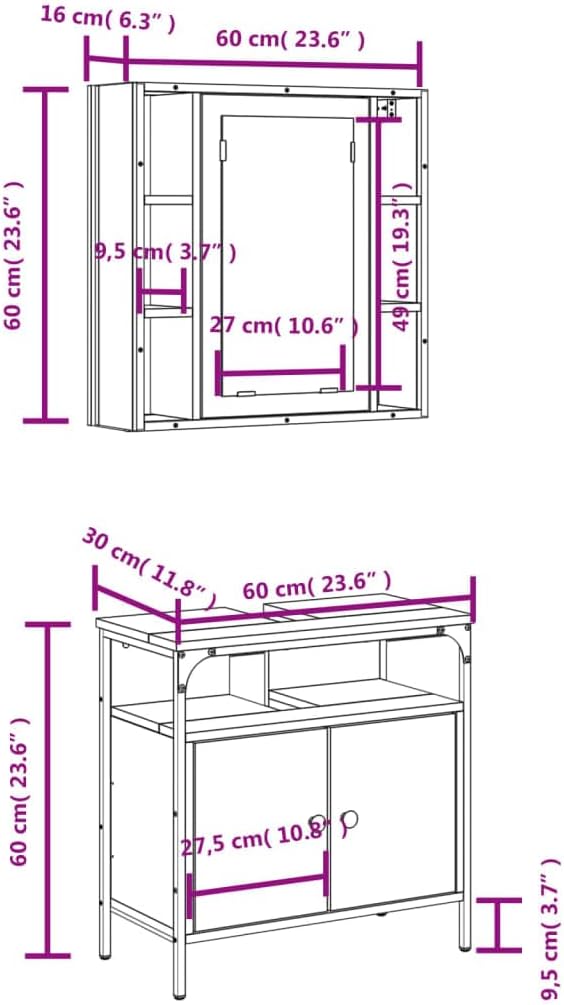 vidaXL 2 Piece Bathroom Furniture Set Decorated Wood Smoked Oak, Bathroom Set, Bathroom Cabinet, Bathroom Unit, Washbasin, Bathroom Cabinet