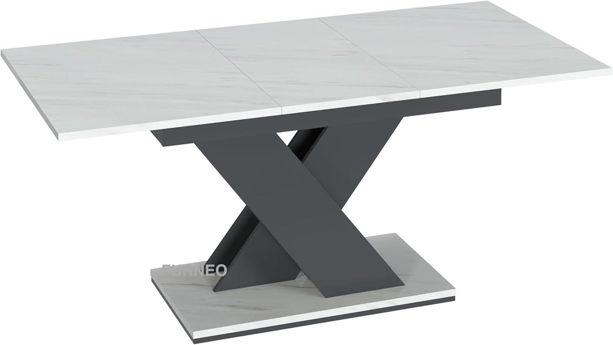 Uitschuifbare Eettafel – Moderne Tafel – Eetkamertafel – Uitschuiftafel – Marmerlook Tafel – 120-160 cm Lengte – Grijs V-Pootontwerp