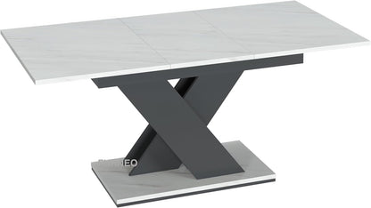 Uitschuifbare Eettafel – Moderne Tafel – Eetkamertafel – Uitschuiftafel – Marmerlook Tafel – 120-160 cm Lengte – Grijs V-Pootontwerp