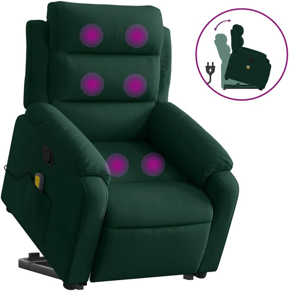 Relaxstoel – Opstahulp Stoel – Tv-Stoel – Ligstoel – Fauteuil – Elektrische Opstahulp – Donkergroen Fluweel