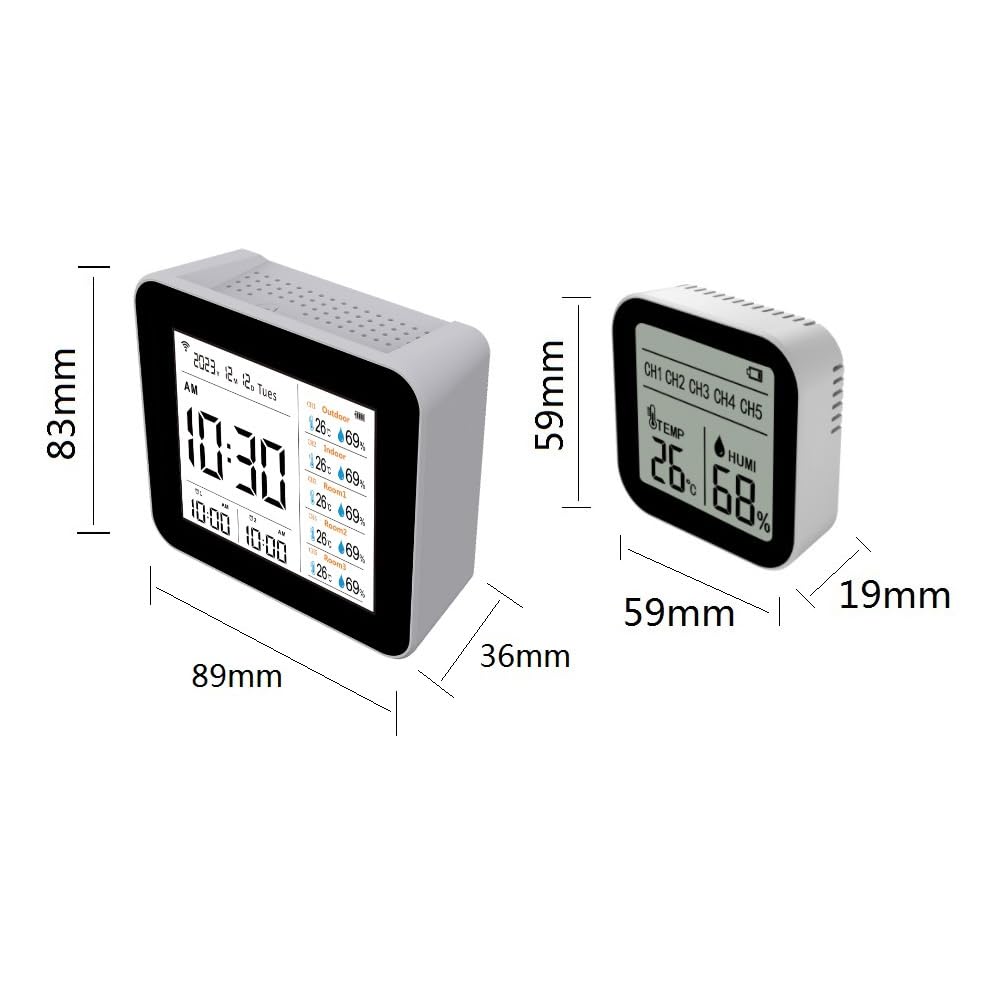13-in-1 Tuya Intelligente thermometer-hygrometer, nauwkeurige temperatuur- en vochtigheidsmeter voor gebruik binnenshuis, met tijd-/kalender-/alarmweergave, ondersteunt afstandsbediening via app