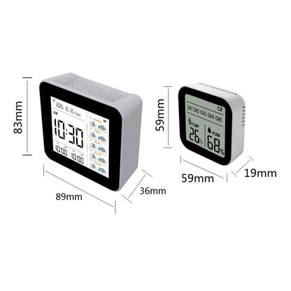13-in-1 Tuya Intelligente thermometer-hygrometer, nauwkeurige temperatuur- en vochtigheidsmeter voor gebruik binnenshuis, met tijd-/kalender-/alarmweergave, ondersteunt afstandsbediening via app