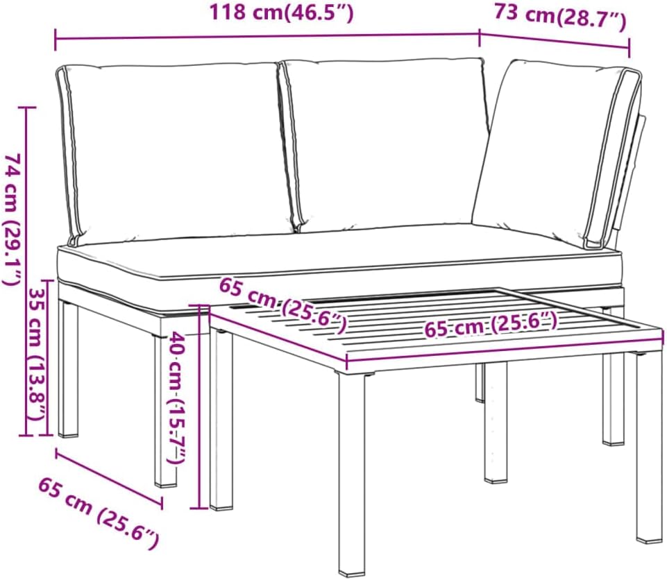 vidaXL 2-Piece Lounge Set with Cushions Aluminium Black, Garden Set, Garden Furniture, Patio Set, Garden Furniture, Lounge Sofa, Lounge Set Garden - QUORE
