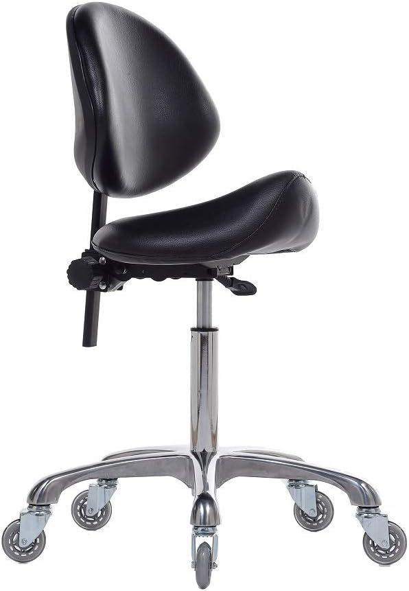 Hydraulische zadelkruk met rugsteun, draaibaar, ergonomisch, in hoogte verstelbaar, robuust (204 kg) voor schoonheidssalon, massage, kliniek, thuis en kantoor