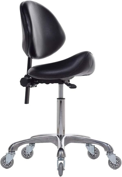 Hydraulische zadelkruk met rugsteun, draaibaar, ergonomisch, in hoogte verstelbaar, robuust (204 kg) voor schoonheidssalon, massage, kliniek, thuis en kantoor