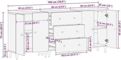 vidaXL Side cabinets 3 pcs 60x33x75 cm solid mango wood, storage cabinet, dresser cabinet, side cabinet, wall cabinet, storage cabinet, dresser cabinet, sideboard black
