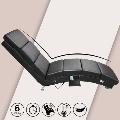 Casaria Relax Chair XXL Massage and Heating Function 186x89x55cm Ergonomic Fabric Upholstered 180 kg Load Capacity Living Room Chaise Longue Relax Chair Black - QUORE
