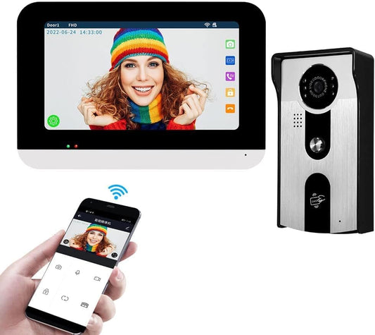 7 ''TFT LCD Bedrade Video Intercom Systeem WiFi Indoor Monitor HD 1080P Outdoor Camera Tuya Bewegingsdetectie Nachtzicht 2-Weg Audio 12 stks Keyfobs Inbegrepen