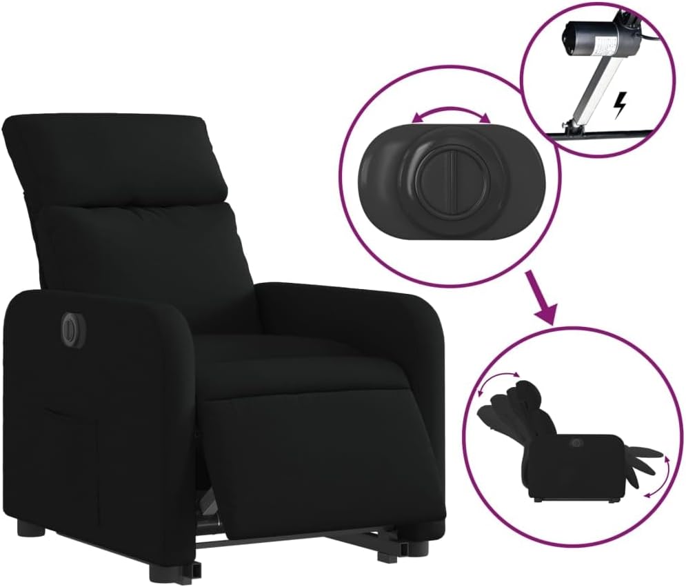 Fauteuil – Elektrische Fauteuil – Relaxstoel – Lounge Stoel – Slaapkamer Stoel – Verstelbare Rugleuning – Heffunctie – Zwarte Stof – Comfortabel