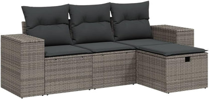 Gecheer 4-Piece Balcony Furniture Poly Rattan Lounge Garden Furniture Set Lounge Furniture Outdoor Patio Furniture Garden Lounge Furniture Sets Balcony Furniture Garden Furniture with Cushion Grey - QUORE
