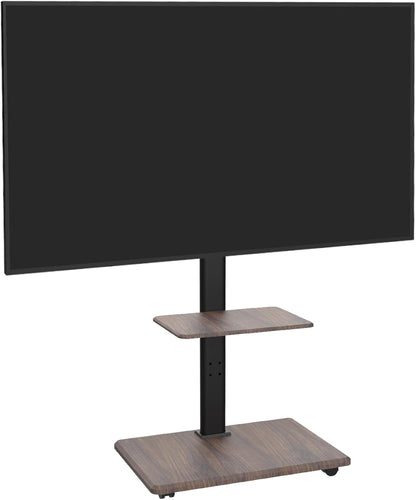 Mobiele Tv-standaard Met Houten Voet – Verrijdbare Tv-standaard – Tv-standaard Op Wielen – Tv-Trolley – Tv-Onderstel – Voor 32-70 Inch, Tot 45 Kg – In Hoogte Verstelbaar Tot Ca. 130 Cm, Draaibaar ±25 Graden