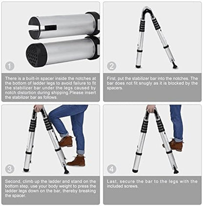 5 m vouwladder, telescopische ladder met rubberen glijbaan, multifunctionele ladder, staande ladder, uittrekbaar, 150 kg, van aluminium