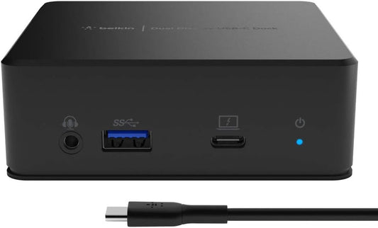 Belkin USB-C Dockingstation met Twee Schermen (Voeding 85 W, HDMI, USB-A 3.1 Gen 1, Gigabit Ethernet, Audio-ingang/uitgang voor MacBook, XPS en Andere USB-C Laptops), Zwart