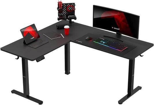 huzaro Hero 9.5 Motorcycle Desk, Height Adjustable, Corner Desk, Electric Standing Desk, 160 x 140 cm, L Shape, Changeable Left and Right, 3 Memory Control, Memo Board, Black - QUORE