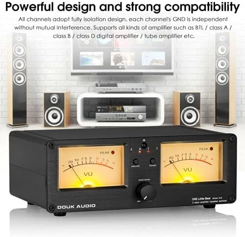 Dual Analoge VU Meter Audio Switcher 2 Way Amp/Speaker Audio Switcher Box Amp Selector DB Paneel Display