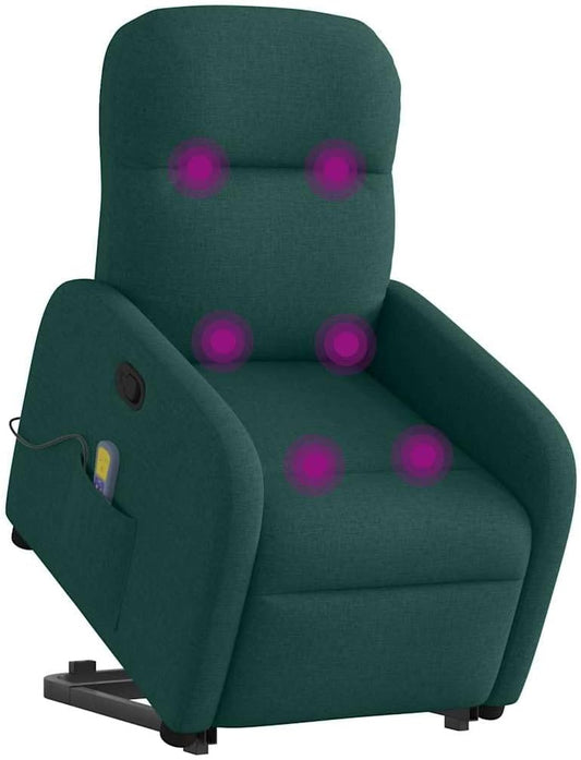 Sta Op Stoel – Sta-Op Fauteuil – Liftstoel – Relaxstoel – Verstelbare Zetel – Elektrische Liftfunctie – 6-Punts Massage – Donkergroen Stof