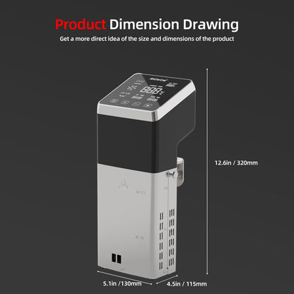 AnchorChef Sous Vide Machine, 1600 W, IPX7, waterdicht, commercieel precisiekoken, snel opwarmen, timer, nauwkeurige temperatuurregeling, koken op lage temperatuur, staal