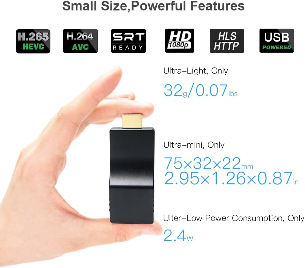 DDMALL Mini H.265 H.264 HDMI-encoder voor livestreams, 1080P 1080i HDMI-video-encoder SRT RTMP RTMPS RTSP, hardwarematige 2K-encoderondersteuning Cloud Control voor YouTube, IPTV (AVC-2K)