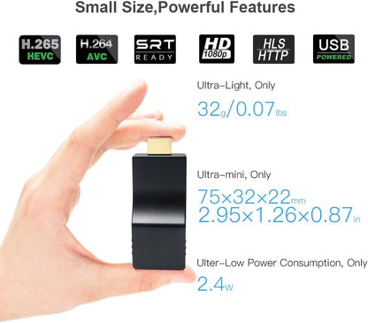 DDMALL Mini H.265 H.264 HDMI-encoder voor livestreams, 1080P 1080i HDMI-video-encoder SRT RTMP RTMPS RTSP, hardwarematige 2K-encoderondersteuning Cloud Control voor YouTube, IPTV (AVC-2K)