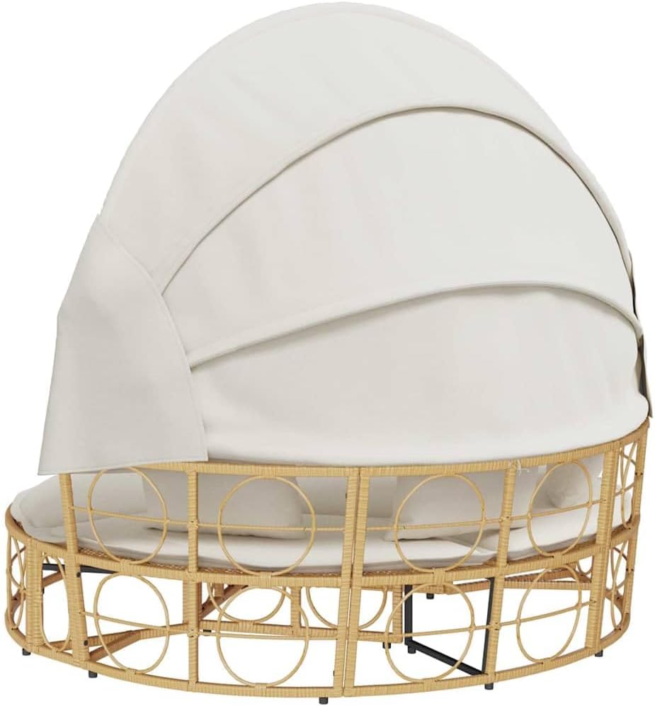 Zonnebed – Ligbed Buiten – Outdoor Ligstoel – Relaxstoel Tuin – Loungestoel Balkon – Polyrotan – Met Luifel – Comfortabele Kussens – Weerbestendig
