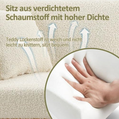 Velvet 3 Seater Design Sofa, Folding 3-Adjustable Sofa Bed, Metal Leg Support Living Room, Bedroom, Small Space, Comfortable for Sitting or Sleeping (White + Teddy) - QUORE