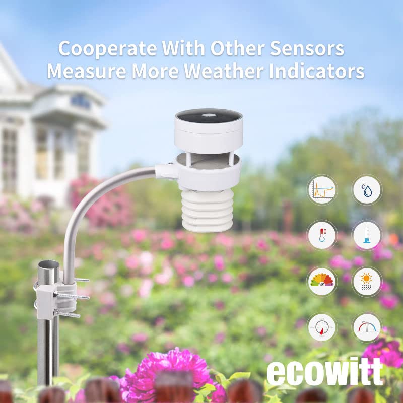 ECOWITT HP2553H WLAN-weerstation, 7-in-1 met 7 inch TFT-kleurendisplay, buitensensor WS80 met ultrasone windmeter + regenmeter WH40H + temperatuur- en vochtigheidssensor WN32
