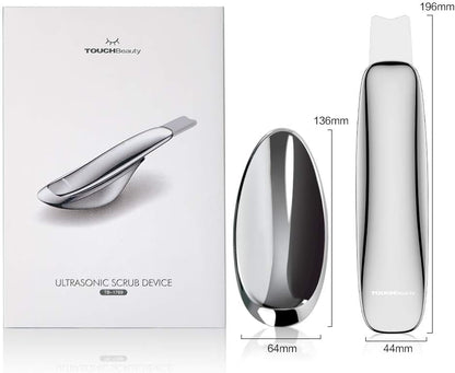 Ultrasone scrubber voor het gezicht – Gezichtsscrubber – Huidspatel – Gezichtsreiniger – Mee-eter Verwijderaar – Zilverkleurig – 26.000 Trillingen Per Seconde – Draadloos Opladen