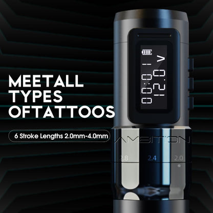 Ambition Mars-U Tattoo Kit Draadloze Tattoo Pen met Dubbele 1800mAh Batterijen, Verstelbare Slag en 20 Glory Naaldpatronen in Gemengde Maten voor Professionals en Beginners