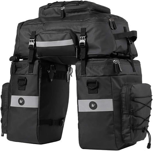 Fietstas - Fietstassen - Dubbele Fietstas - Multifunctioneel Bagagedragertas - Scheurvast - Grote Bagagetassen - met Regenhoes - 75L - PVC - Zwart