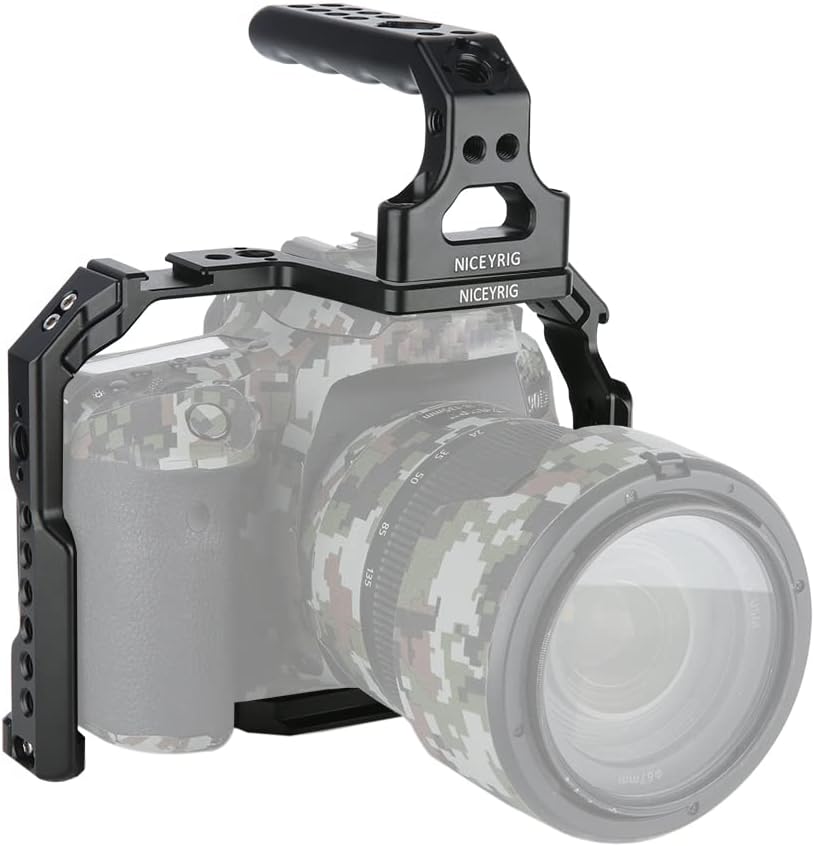 Camerakooi met Bovenhandgreep voor 90D/80D/70D – Camera Cage – DSLR Rig – Camera Rig – Videokooi – Aluminiumlegering – NATO Rail en 2 Cold Shoe