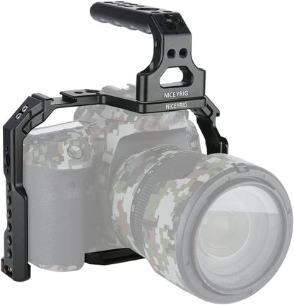Camerakooi met Bovenhandgreep voor 90D/80D/70D – Camera Cage – DSLR Rig – Camera Rig – Videokooi – Aluminiumlegering – NATO Rail en 2 Cold Shoe